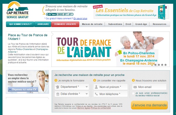 Cap Retraite est un portail web d'information et d'aide au choix de maison de retraite.