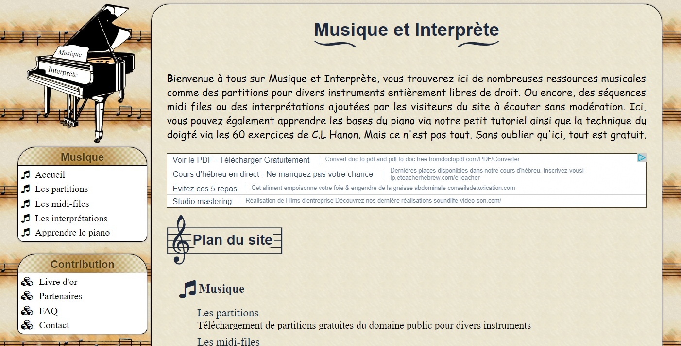 Musique et Interprète : Partitions libres de droit