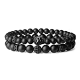 Coai : bracelet de perles d'onyx avec tête de mort